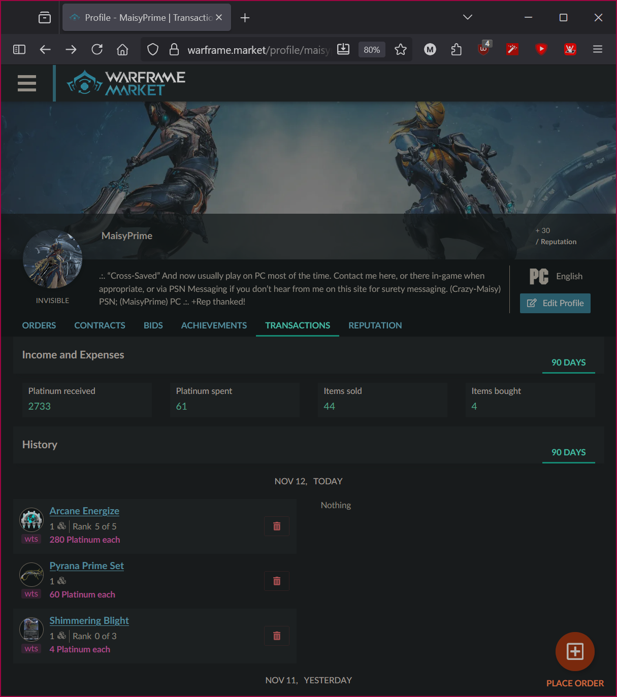 Warframe sold Arcane Energize this am.