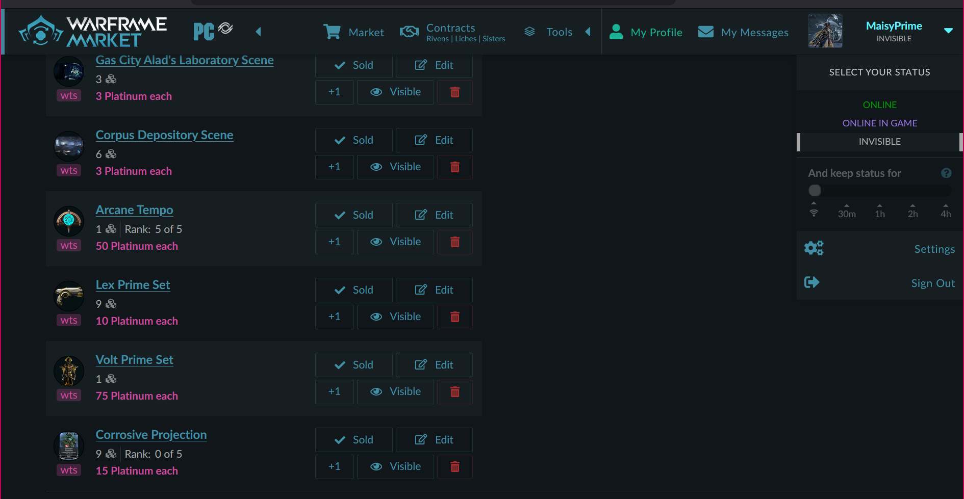 Buyers on Warframe Market